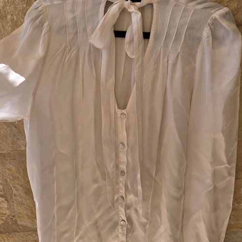 Ghost London Ivory Satin Tie-Neck Blouse like new, size M