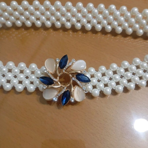 Elastic belt with pearls and adjustable size, new