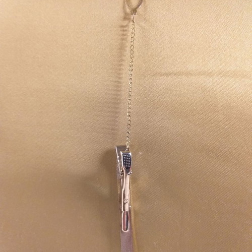Tie clip new with chain and blue enamel