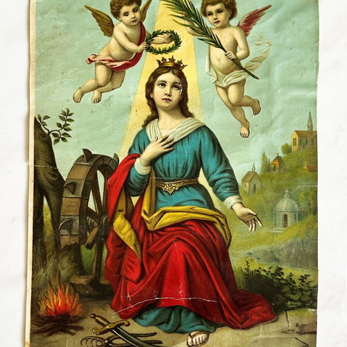 Antique Chromolithograph Saint Augusta by Fridolin Leiber used