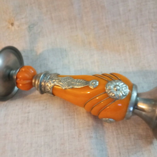 Bakelite and metal candlestick used, 34.5 cm