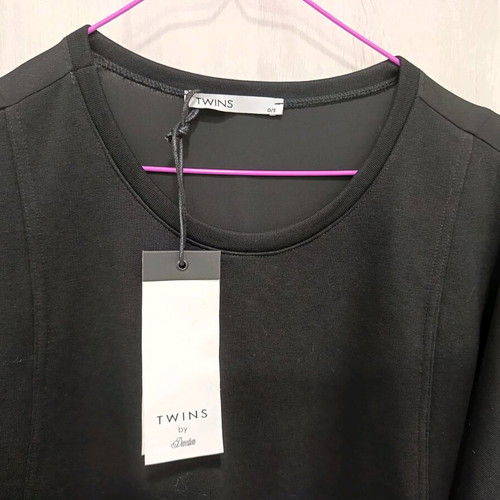 Twins blouse new, black, with wide sleeves and transparent back