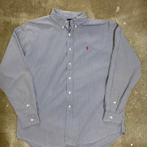 Ralph Lauren long sleeve shirt XL, white dark blue checked, red pony
