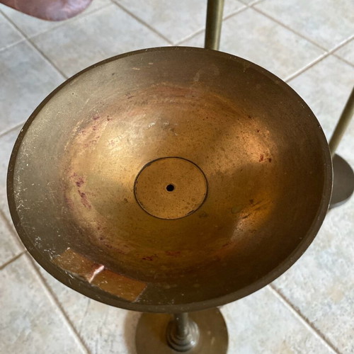 Vintage brass floor candlesticks used, set of 3 pieces