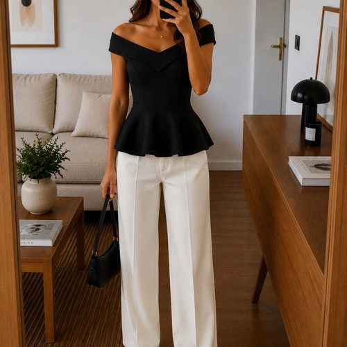 Black Off-Shoulder Top used, size S/M, fitted with ruffles