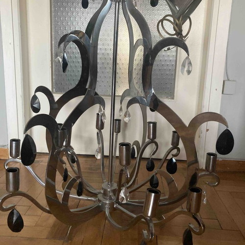 Modern metal ceiling chandelier 12 lights with crystals