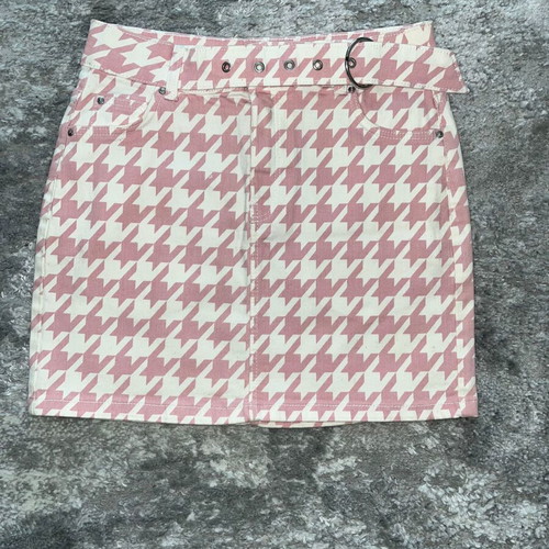 Houndstooth mini skirt Zara used, white and pink, size EU 36