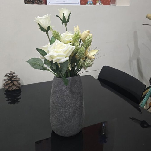 Vase with flowers new, tall and heavy, decorative bouquet included