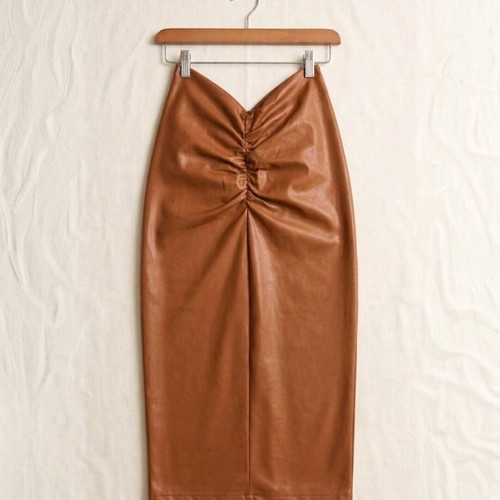 Leather Midi Skirt like new with Ruching Sculpt & Lift Effect