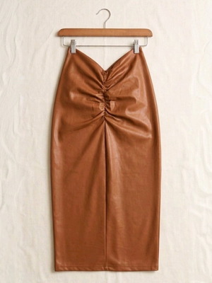 Leather Midi Skirt like new with Ruching Sculpt & Lift Effect