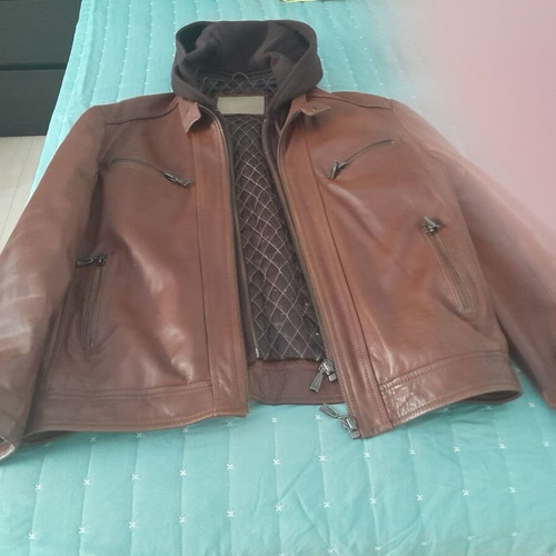 Leather jacket with hood like new, brown, size M