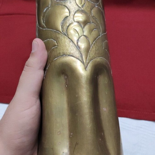 Vintage trench art vase 1945 used, military shell