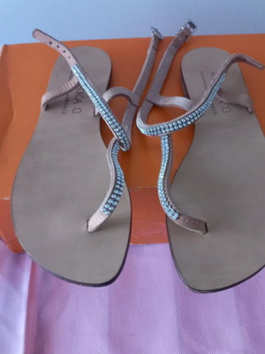 Leather handmade sandals new, size 38, beige