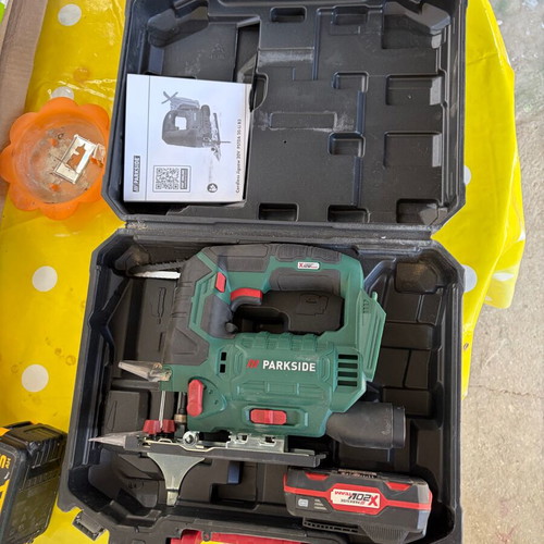 Dewalt cordless power tool with Parkside drill and hand tools