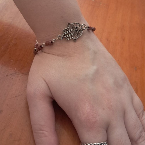 Hand Chain bracelet made to order, brown and silver