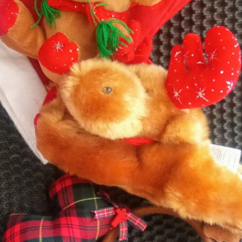 Vintage plush reindeer used, Christmas decorations set