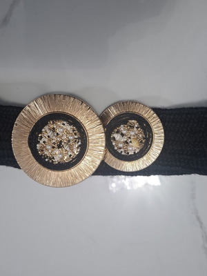 Celestino Women's Elastic Waist Belt Black with Boho Shells and Pearls One Size like new