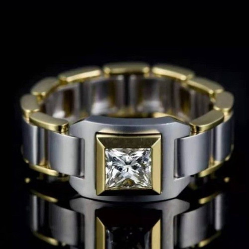Men's ring with white topaz new, metal with rhodium plating