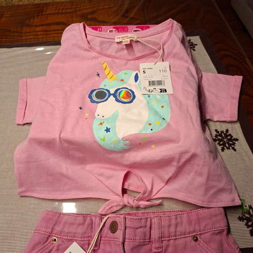 Du pareil au meme pink denim skirt and top set, age 5