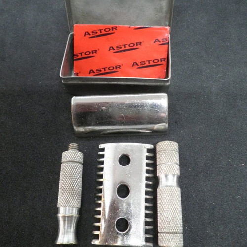 Antique shaving razor used, split with case, French origin