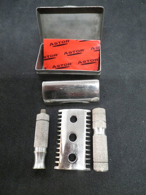 Antique shaving razor used, split with case, French origin