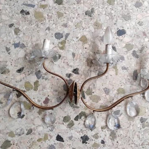 Vintage brass two-light wall sconces used with crystals