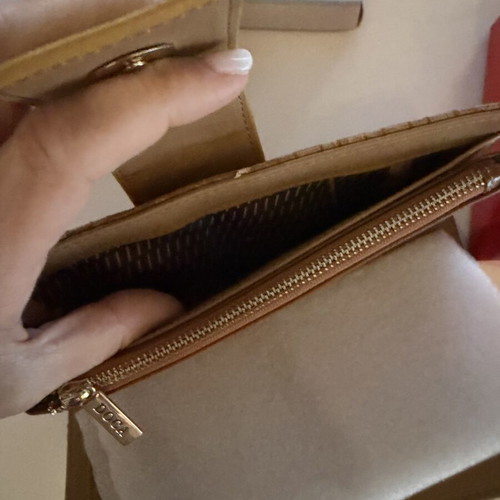 Doca women's wallet, brown taupe with embossed texture and gold details
