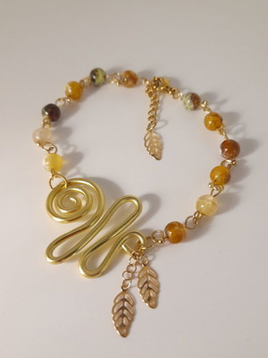 Handmade bracelet new with fire agate semi-precious stones gold color