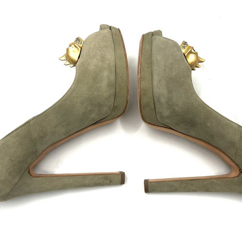 Alexander McQueen skull high heel shoes, green, size 39