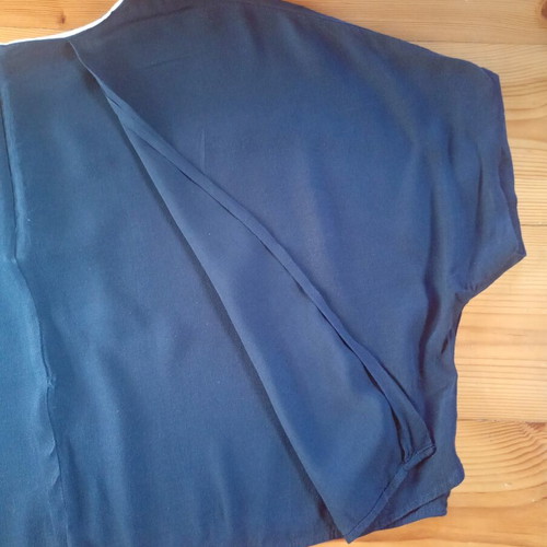 Zara cape blouse used, dark blue with white trim, batwing sleeves