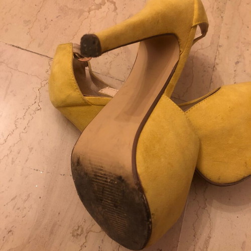 Yellow suede sandals like new, 14cm heel, size 37