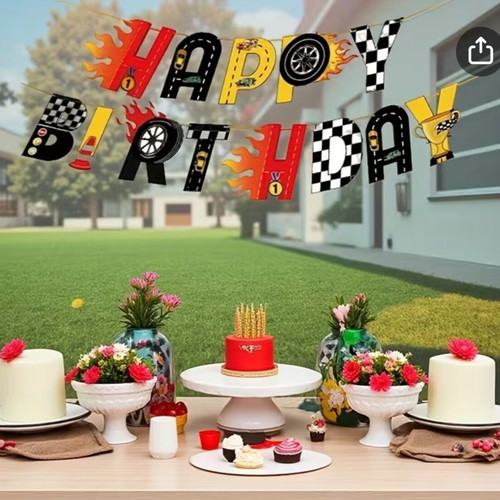 Happy Birthday Garland with Racing Cars Theme new