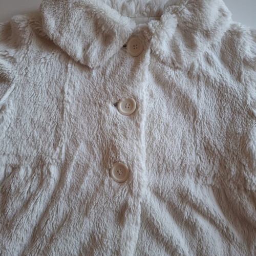 White fluffy coat with 3/4 sleeve, used, size L