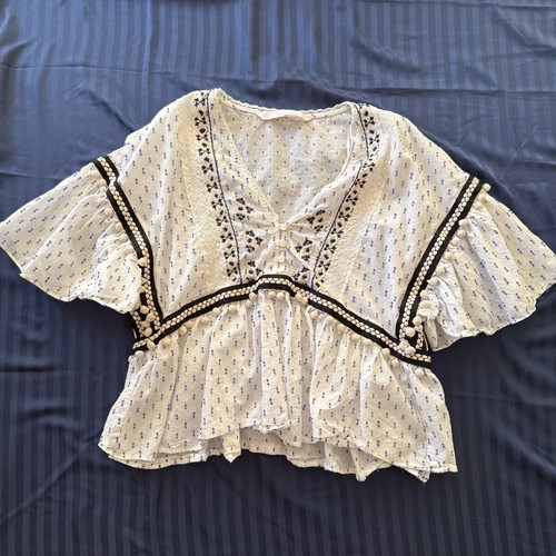 Summer blouse Zara like new, white and blue, size S