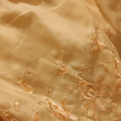 Retro silk quilt with ruffles and matching pillow, salmon color