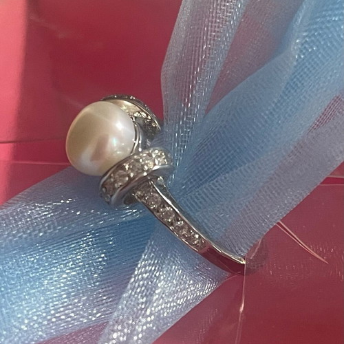 AAA Luxury 925 Silver Ring with Pearl and Zircon Size 7 New