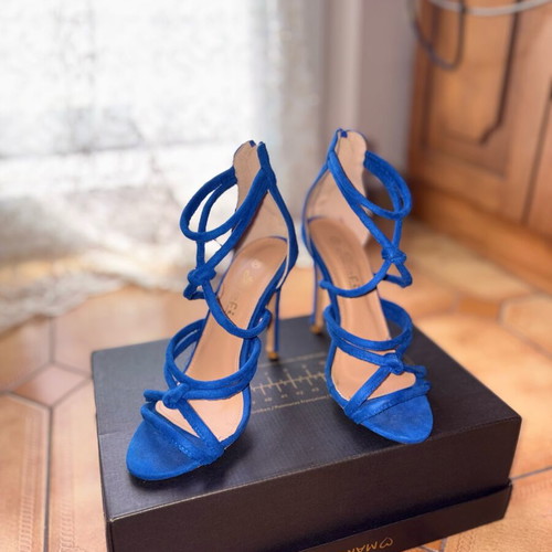 Blue suede sandals used with laces and thin heel size 38