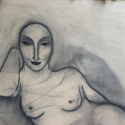Painting by N. Mavrommatis like new, charcoal on canvas