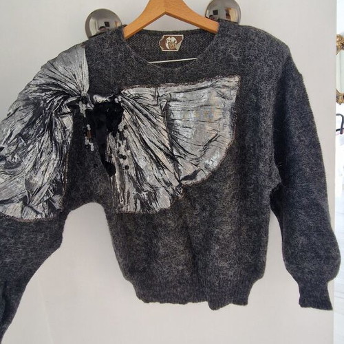 Knit Sweater with Shoulder Pads and Silver Details like new, oversized