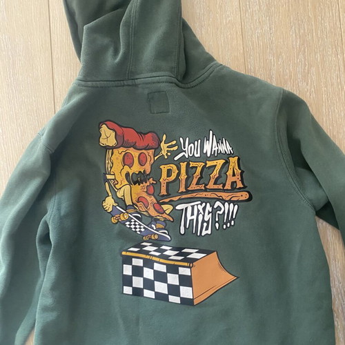 Vans Hoodie green, like new, You Wanna Pizza This? design