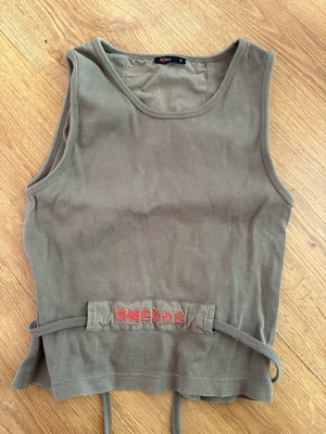 Crop top greenish grey with ties, size S