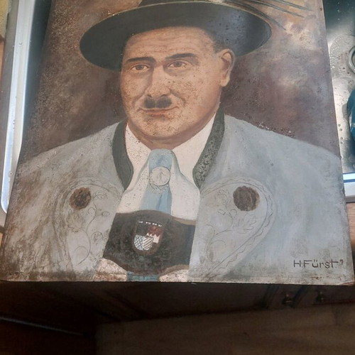 Art portrait of German man from 1920s-30s used, signed with minor damage