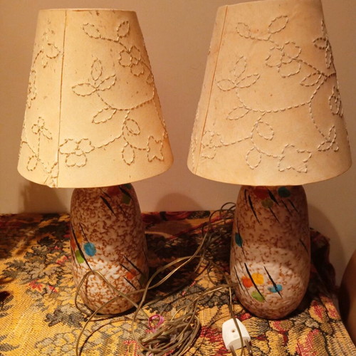 Retro 1970 table lamp set used, 38 cm height, West Germany