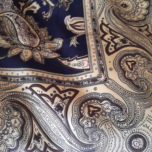 Square scarf used, large blue and gold