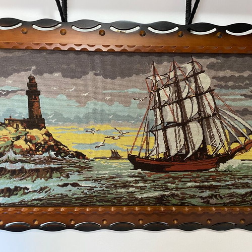 Vintage Handcrafted Embroidered Nautical Wall Art Used