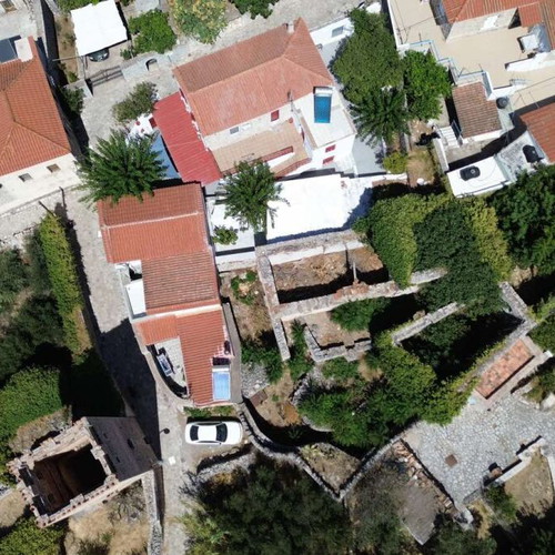 Kapetanospito building from 1876 in Areopoli Mani with sea view