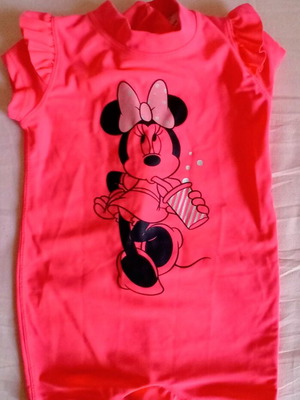 Disney Minnie Mouse βρεφικό ολόσωμο μαγιό rash guard σαν καινούργιο, κοραλί, 6-12 μηνών