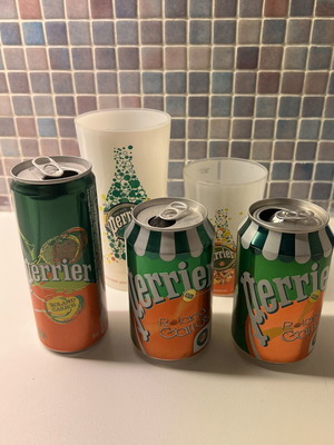 Σετ Perrier Roland Garros σαν καινούργιο, 2 ποτήρια και 3 κουτάκια