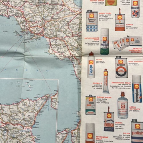 Italy travel map 1967 used, Shell touring