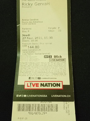 Ricky Gervais collectible ticket like new